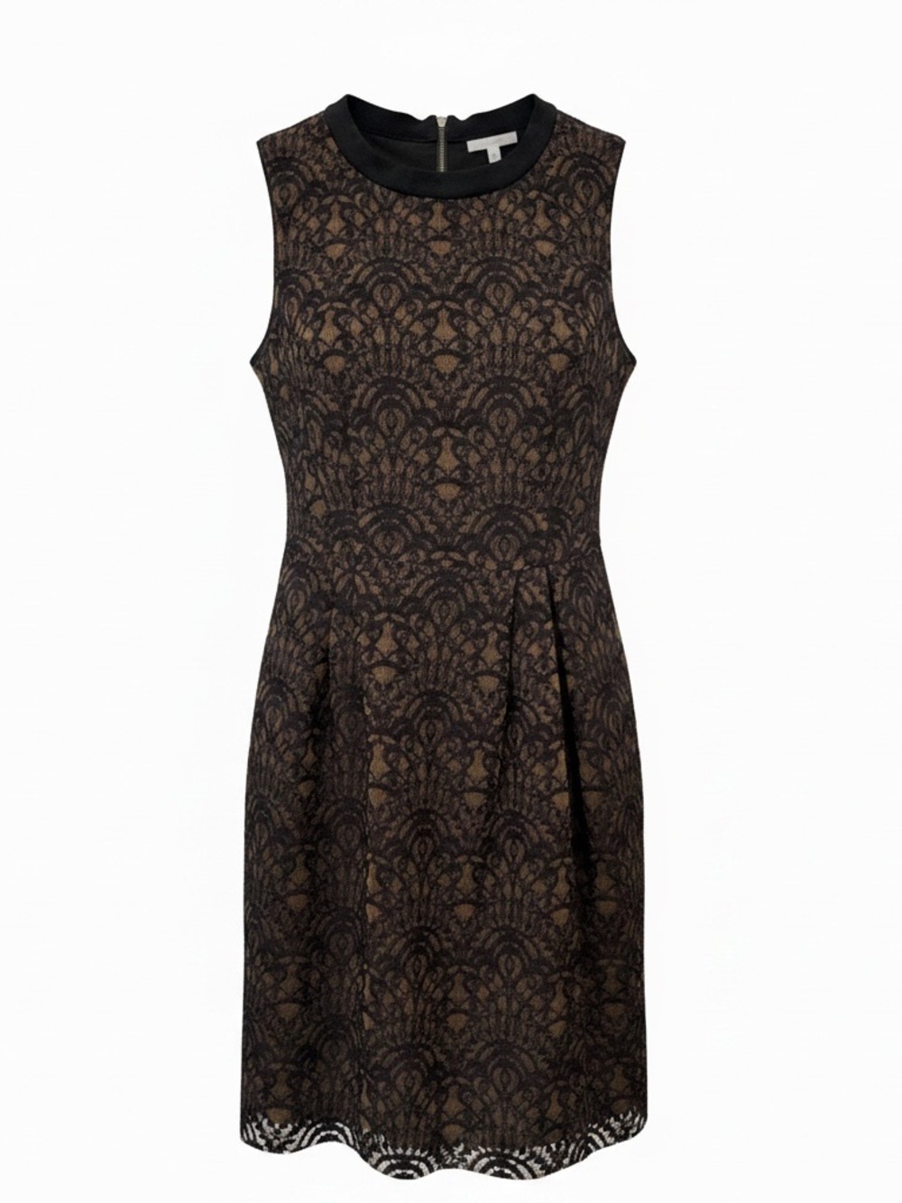 Nanette Lepore Black Lace Mini Dress with Tan/Brown Underlay - Size 4